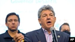 Acting Manatee County Administrator Dr. Scott Hopes speaks during a news conference Sunday, April 4, 2021, at the Manatee County Emergency Management office in Palmetto, Fla.