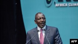 Kenya's President William Ruto delivers his opening remarks during the Africa Climate Summit 2023 at the Kenyatta International Convention Centre (KICC) in Nairobi on September 4, 2023. (Photo by Luis Tato / AFP)