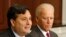 U.S. Vice President Joe Biden (R) listens to Ebola Response Coordinator Ron Klain 