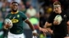 This combination of photographs created on October 26, 2023, South Africa's captain Siya Kolisi (L) and New Zealand's Sam Cane (R)
