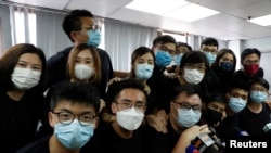 Young Hong Kong democrats from the so-called 'resistance' or localists camp attend a news conference after pre-election in Hong Kong, July 15, 2020. 