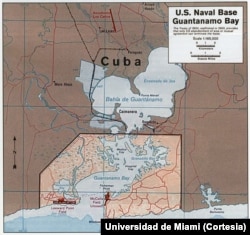 Mapa de la Base Naval de Guantánamo situada en el oriente de Cuba.