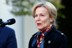 Dr. Deborah Birx, White House coronavirus response coordinator, speaks about the coronavirus in the Rose Garden of the White House, April 15, 2020, in Washington.