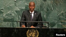 FILE - Haitian President Jovenel Moise addresses the 72nd United Nations General Assembly at U.N. headquarters in New York.