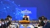 Cambodian Prime Minister Hun Sen, center, attends during an online opening session of the Asia-Europe Meeting (ASEM) in Phnom Penh, Cambodia, Thursday, Nov. 25, 2021. (An Khoun Sam Aun/Ministry of Information of Cambodia via AP)