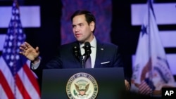 联邦参议员鲁比奥（Marco Rubio）2019年2月1日在佛罗里达州的一个会议上发表讲话。