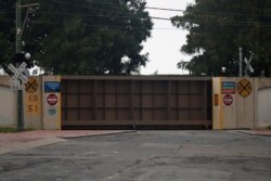 A flood gate is closed as Tropical Storm Barry approaches land in New Orleans, July 13, 2019.