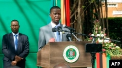 Le président zambien, Edgar Lungu, donne un point de presse à la Maison d’État zambienne à Lusaka, le 6 juillet 2017.