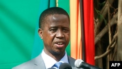 Le président zambien Edgar Lungu tient un discours à Lusaka, Zambie, 6 juillet 2017.