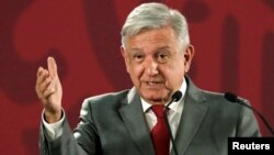 Mexico's President Andres Manuel Lopez Obrador speaks a news conference at the National Palace in Mexico City, May 31, 2019. 