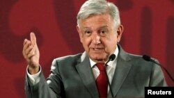 Mexico's President Andres Manuel Lopez Obrador speaks a news conference at the National Palace in Mexico City, May 31, 2019. 