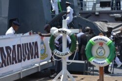 A Nigerian Navy vessel is seen in Ghana's Sekondi naval base ahead of a maritime defense conference in the capital, Accra. Nigeria has increased its patrols to combat piracy. (Stacey Knott/VOA)