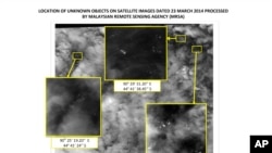Ảnh vệ tinh122 vật thể có thể có liên hệ trong cuộc tìm kiếm chiếc máy bay Malaysia mất tích ở nam Ấn Độ dương.