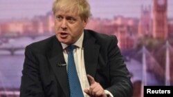 Britain's Foreign Secretary Boris Johnson attends the BBC's Marr Show in London, Apr. 15, 2018. (Jeff Overs/BBC handout via Reuters)