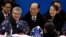 FILE - IOC president Thomas Bach, second from left, and Kim Yo Jong, right, sister of North Korean Leader Kim Jong Un.