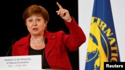 IMF Managing Director Kristalina Georgieva speaks during a joint news conference at the end of the Summit on the Financing of African Economies in Paris, France May 18, 2021.
