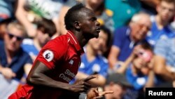 Sadio Mané célèbre son but contre Leicester, en Angleterre, le 1er septembre 2018.