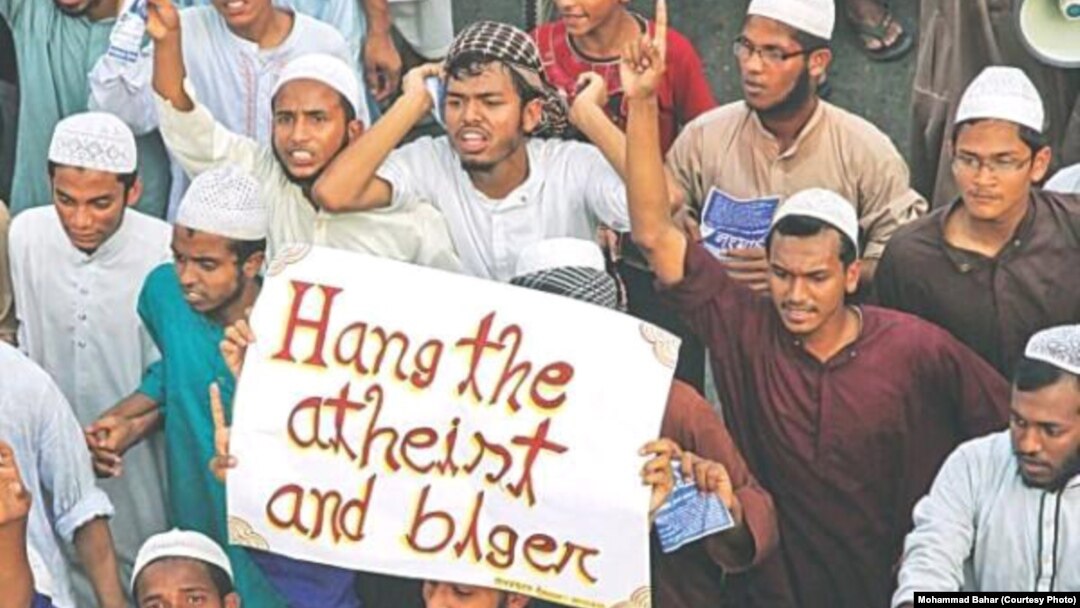 Islamist protesters demand public execution of the country's atheist bloggers, whom they accuse of humiliating and ridiculing Islam, the Koran and Prophet Mohammad, in Chittagong, Bangladesh,in March 2013.