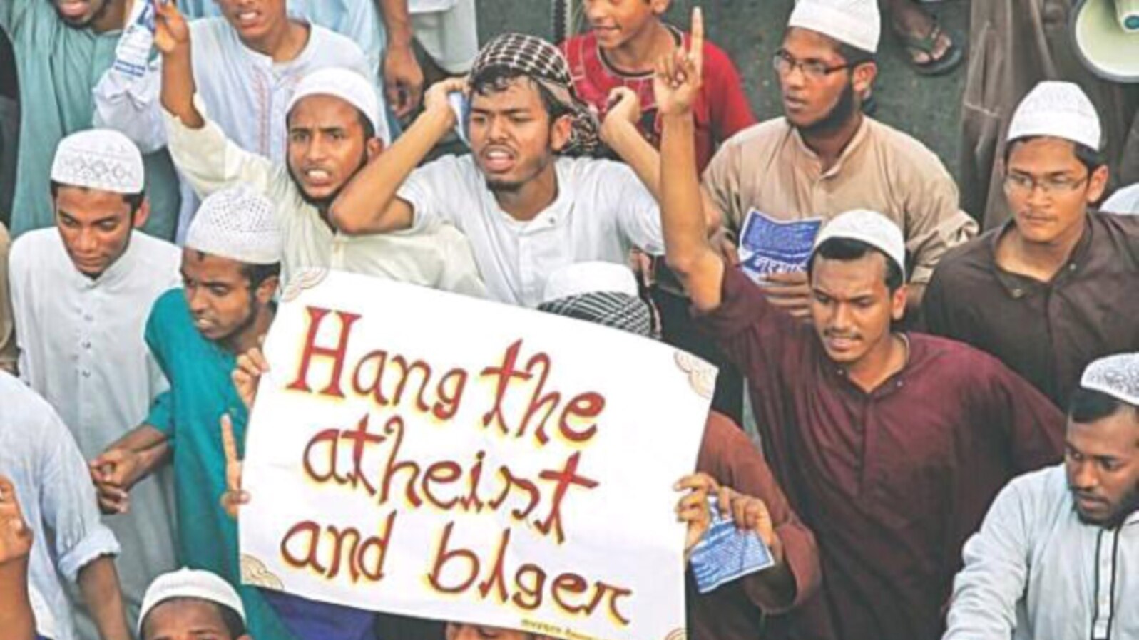 Islamist protesters demand public execution of the country's atheist bloggers, whom they accuse of humiliating and ridiculing Islam, the Koran and Prophet Mohammad, in Chittagong, Bangladesh,in March 2013.