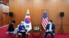 U.S. Deputy Secretary of State Wendy Sherman, second from left, talks to journalists as South Korean First Vice Foreign Minister Choi Jong Kun listens after their meeting at the Foreign Ministry in Seoul, South Korea, July 23, 2021.