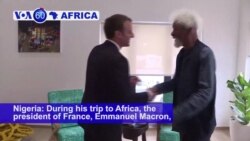 VOA60 Africa- French President Macron meets Nobel Literature prize winner Wole Soyinka during a trip to Lagos