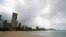 Waikiki Beach is deserted as residents take shelter before the arrival of Hurricane Douglas, in Honolulu, Hawaii, July 26, 2020.