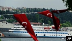 Turkish aid ship, the Mavi Marmara, is seen in Istanbul, Turkey, Monday, May 30, 2011. Pro-Palestinian activists marked the first anniversary of a deadly raid by Israel on a Turkish aid ship bound for the Gaza Strip by gathering on the deck of the same bo