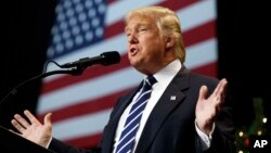 FILE - President-elect Donald Trump speaks during a rally at the Wisconsin State Fair Exposition Center in West Allis, Wisconsin, Dec. 13, 2016.