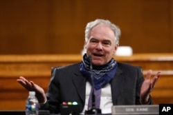 FILE - U.S. Senator Tim Kaine