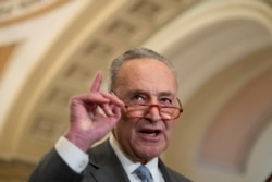 Senate Minority Leader Chuck Schumer of N.Y., speaks about the coronavirus with reporters on Capitol Hill, March 3, 2020, in Washington.