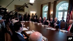 Donald Trump avec son cabinet au grand complet, le 12 juin 2017, la Maison Blanche. 