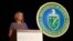National Nuclear Security Administration administrator Lisa Gordon-Hagerty talks about her agency's work to reduce global nuclear threats during a business conference in Albuquerque, New Mexico, Aug. 6, 2019. 