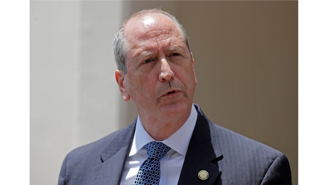 FILE - Dan Bishop, the Republican candidate in the North Carolina 9th Congressional District race, answers a question during a news conference outside McCready's campaign headquarters in Charlotte, N.C., May 15, 2019.
