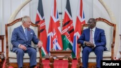 Britain's King Charles meets with President of Kenya William Ruto at the State House in Nairobi, Kenya, in this handout picture obtained by Reuters October 31, 2023.