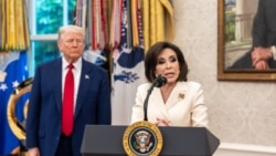 资料照片：时任哥伦比亚特区临时联邦检察官的皮罗在白宫椭圆形办公室举行了宣誓就职仪式后发表评论。(2025年5月28日)