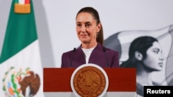 Mexican President Claudia Sheinbaum holds a press conference to announce a response to U.S. tariffs, at National Palace in Mexico City, Mexico, March 4, 2025.