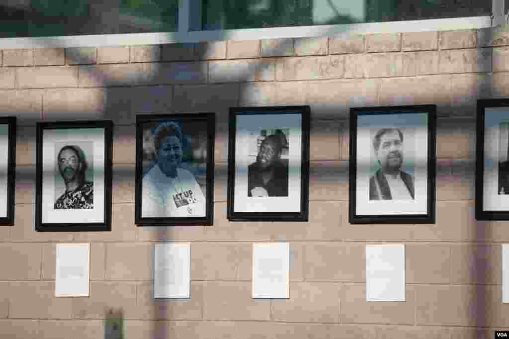 Also along the walls are photos and information about congregation members whose lives were taken by AIDS. (Alison Klein/VOA)