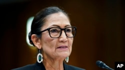 Interior Secretary Haaland speaks during a Senate Appropriations subcommittee hearing on the budget, Wednesday, July 13, 2022, on Capitol Hill in Washington. (AP Photo/Mariam Zuhaib)