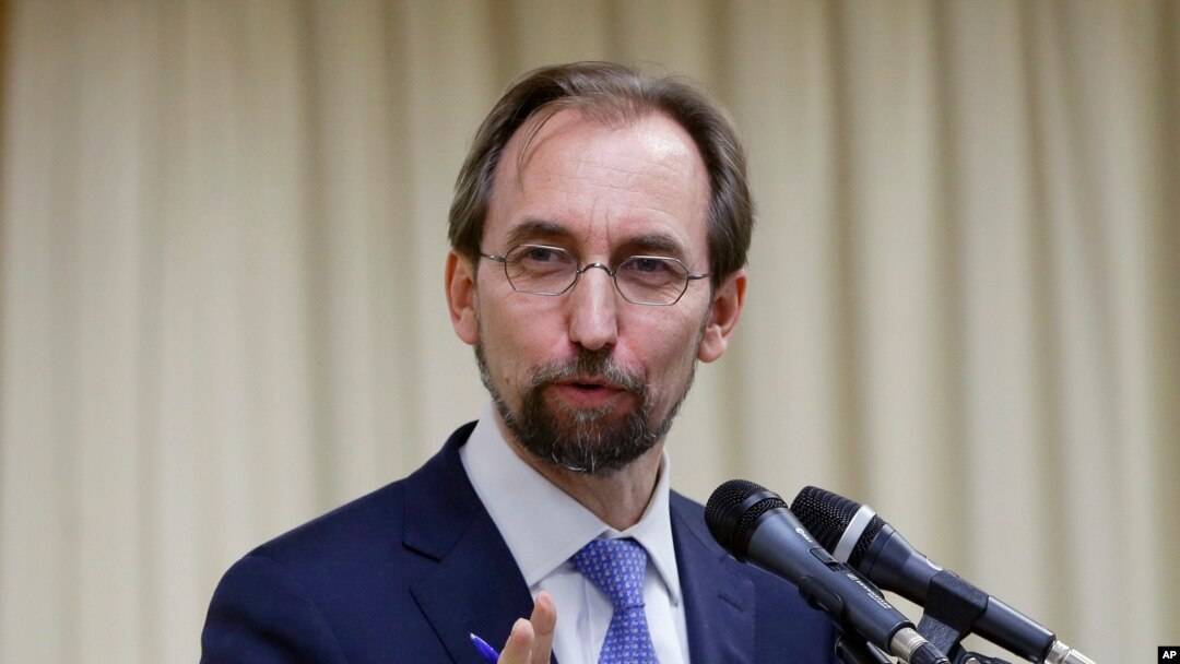 FILE - U.N. High Commissioner for Human Rights Zeid Ra’ad Al Hussein answers questions during a press conference.