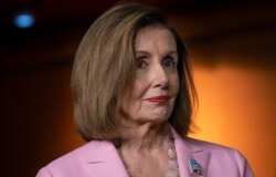 House Speaker Nancy Pelosi, D-Calif., leads other House Democrats to discuss H.R. 1, the For the People Act, which passed in the House but is being held up in the Senate, at the Capitol in Washington, Sept. 27, 2019.