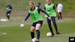 La capitaine de l'équipe nationale féminine de football de France Amandine Henry à une séance d'entraînement avant la Coupe du Monde de la FIFA en France, 29 mai 2019.