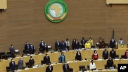 Wakuu wa nchi za Afrika walipohudhuria Mkutano wa 35 wa Kawaida wa Bunge la Umoja wa Afrika (AU) mjini Addis Ababa, Ethiopia Jumamosi, Februari 5, 2022.(AP).