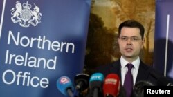 FILE - Northern Ireland Secretary of State James Brokenshire at Stormont House Belfast, Northern Ireland, Jan. 16, 2017. 