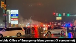 The scene near the site of a reported plane crash in Philadelphia, Pennsylvania, Jan. 31, 2025.