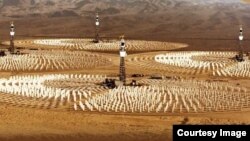 An artist's conception of a commercial hydrogen production plant that uses sunlight to split water in order to produce clean hydrogen fuel. (Image courtesy University of Colorado Boulder)
