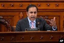 Democratic Congressman Raja Krishnamoorthi, questions a witness during a House Intelligence Committee impeachment inquiry hearing on Capitol Hill, in Washington, Nov. 20, 2019.
