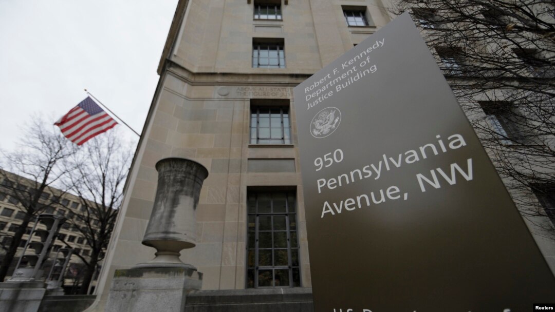 FILE - A general view of the Department of Justice building is seen in Washington, Feb 1, 2018.