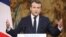 French President Emmanuel Macron delivers his New Year address to the press at the Elysee Palace in Paris, Jan. 3, 2018. 