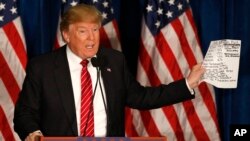 Republican presidential candidate Donald Trump speaks at a campaign stop in Portland, Maine, March 3, 2016.