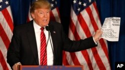 Republican presidential candidate Donald Trump speaks at campaign stop in Portland, Maine, March 3, 2016.